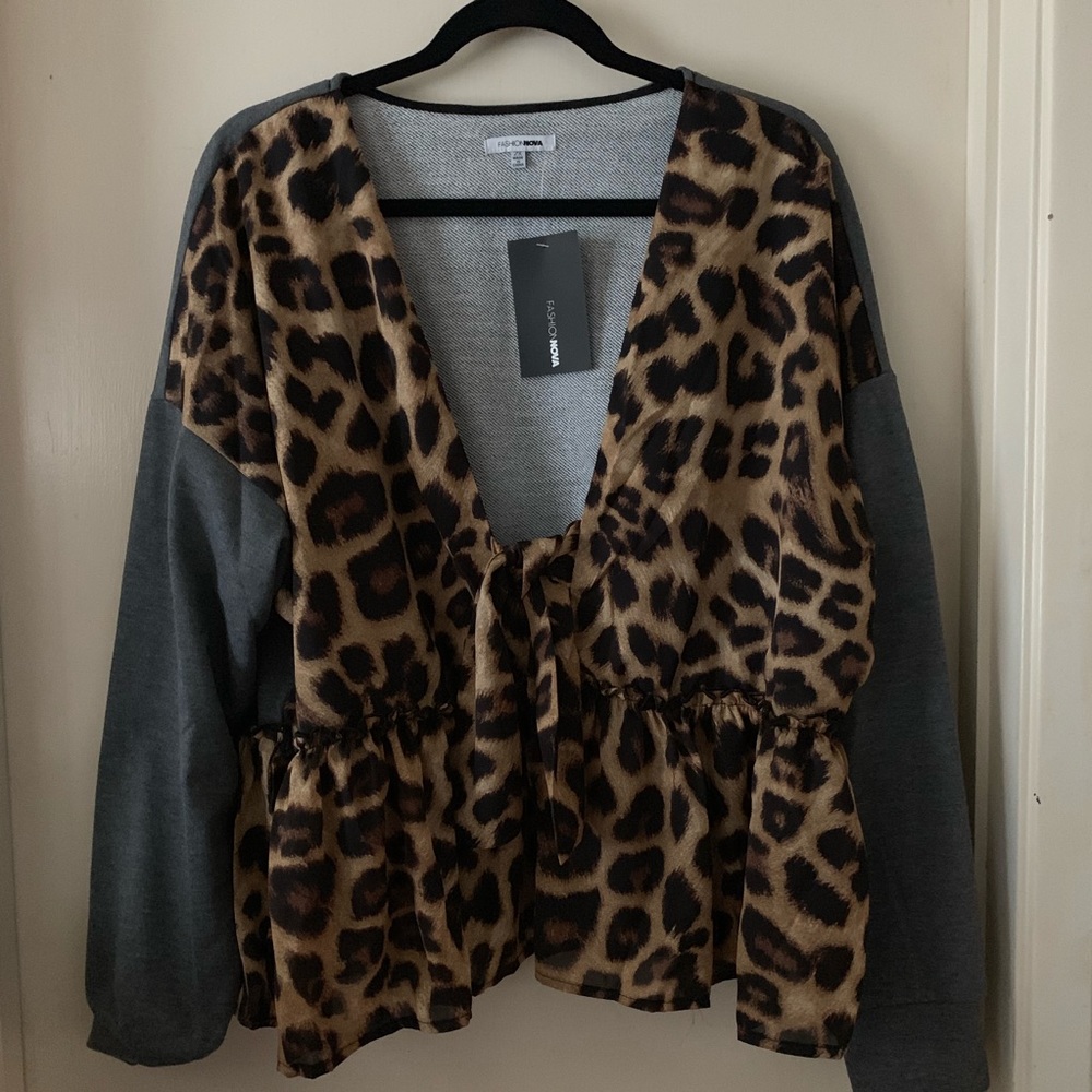 Grey animal print combo sweater